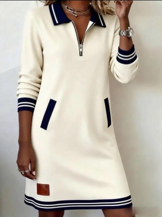 SCACTO Dresses & Skirts - White Polo Zip Dress with black Trim